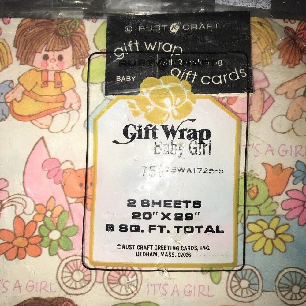 Vintage MCM Baby Girl Gift Wrap Rust Craft 2 New Sheets 20